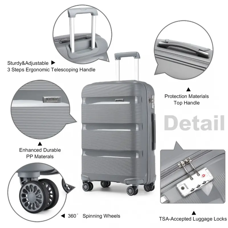 [MissLulu Bags] Bright Candy Design Hard Shell Polypropylene 20''/24''/28'' Suitcase with TSA Lock and 14'' Vanity Case Classic Collection - Grey 3
