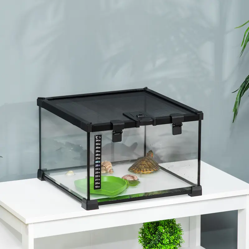 PawHut Glass Reptile Terrarium Insect Breeding Tank Vivarium Habitats with Thermometer for Lizards, Horned Frogs, Snakes, Spiders 7