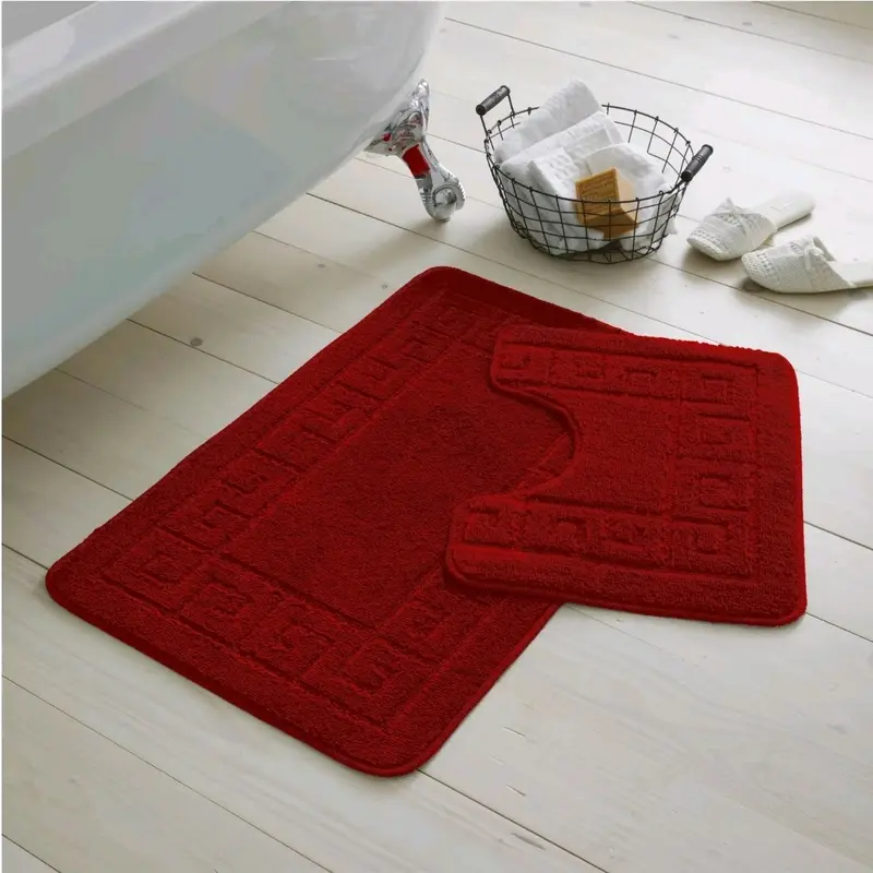 Jacquard Greek Bath Mat Set 2 Pieces Anti Slip Water Absorbent Machine Washable 7