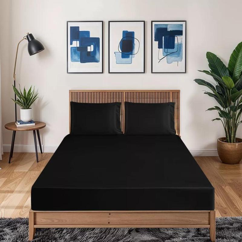3Pcs Luxury Silk Satin Fitted Sheet Set – 40cm Deep Pocket Mattress Cover + Pillowcases (Single/Double/King) 3