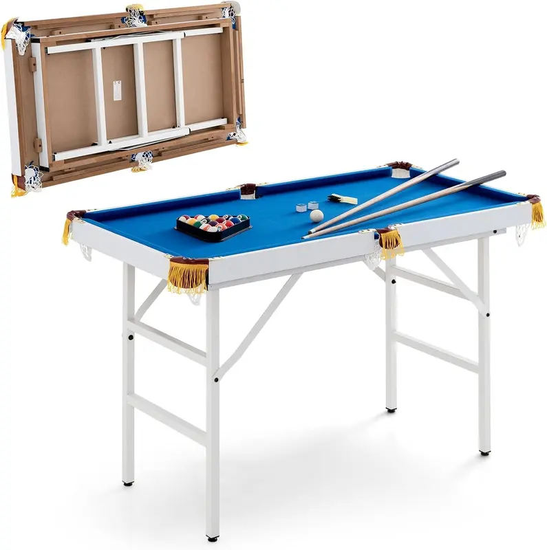 COSTWAY 4FT Billiards Table, Folding Game Pool Table with 16 Balls, 2 Cues, 2 Chalks, Triangle Rack and Brush, Portable Snooker Table Game Set for Home Party Gathering 0