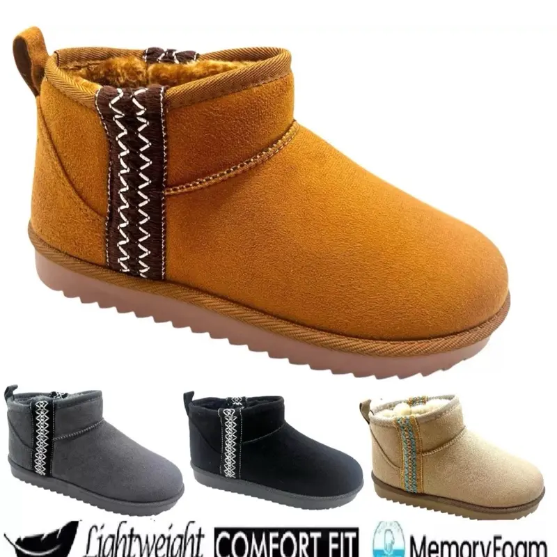 Ladies Winter Warm Slip-On Ankle Boots with Faux Fur Lining - Footwear, Girl