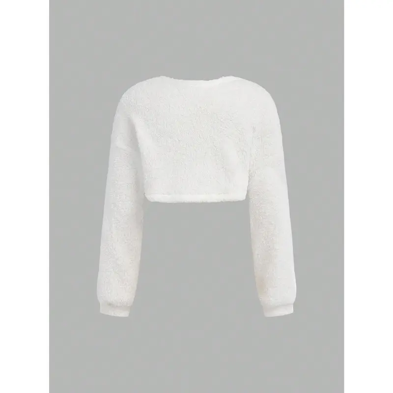 Tween Girls Oversized Casual Minimalist Comfy Long Sleeve Short Crop Cardigan In White Womenswear Fit 1