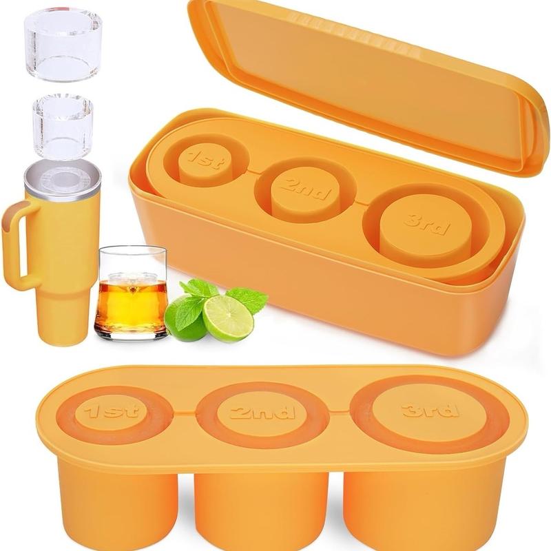 Next Day Delivery - Stanley Cup Ice Mold for 20-30-40 Oz Tumblers with Lid and Bin for Making 3 Cylinder Ice Cubes for Cocktails and Drinks Tray Utensils Kitchen. Reusable Stanley Ice cube tray. Best Silicone Stanley Accessories, Ice Cube Tray for MEOKY, 3