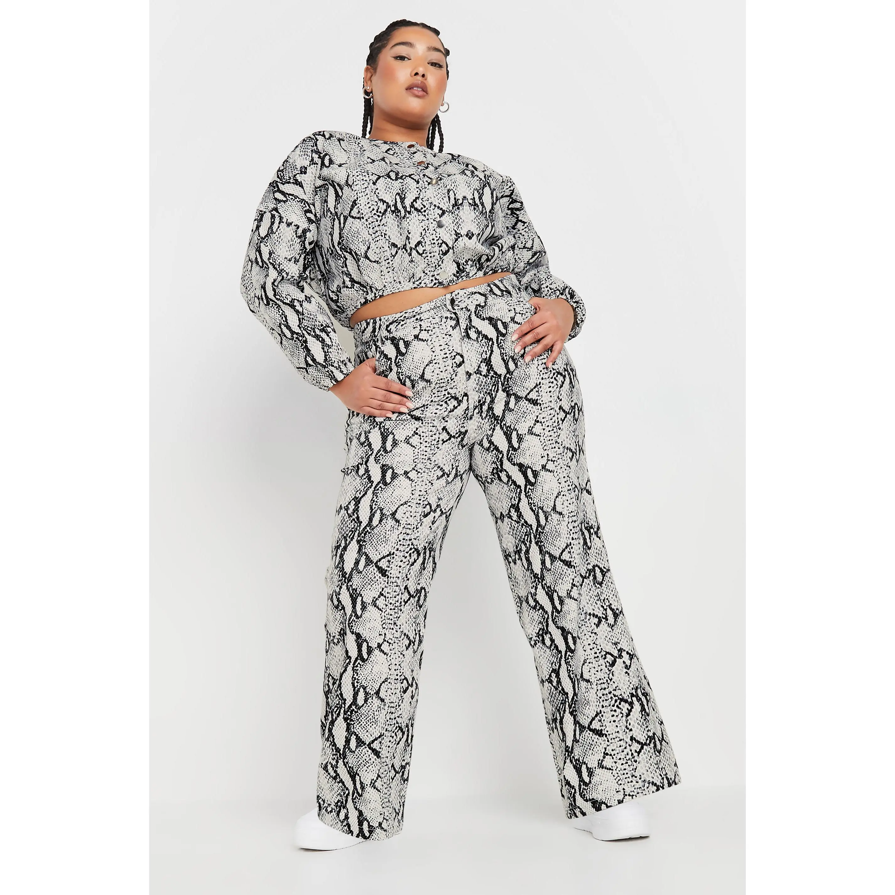 LIMITED COLLECTION Curve Grey Snake Print Wide Leg Jeans