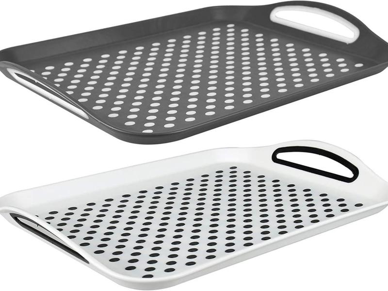 2x Anti-Slip Top and Bottom Plastic Serving Tray with High Grip Rubber Surface 1