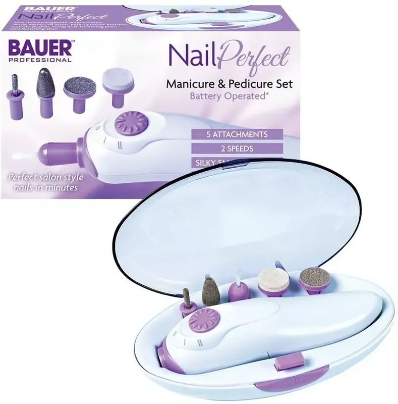 BAUER PROFESSIONAL OPERATED NAIL PERFECT MANICURE AND PEDICURE SET BATTERY OPERATED WOMEN PROFESSIONAL NAIL CARE ,NAIL ART,SMOOTH Gentle Lightweight   Cutics Polish Cutics Polish Purple 0