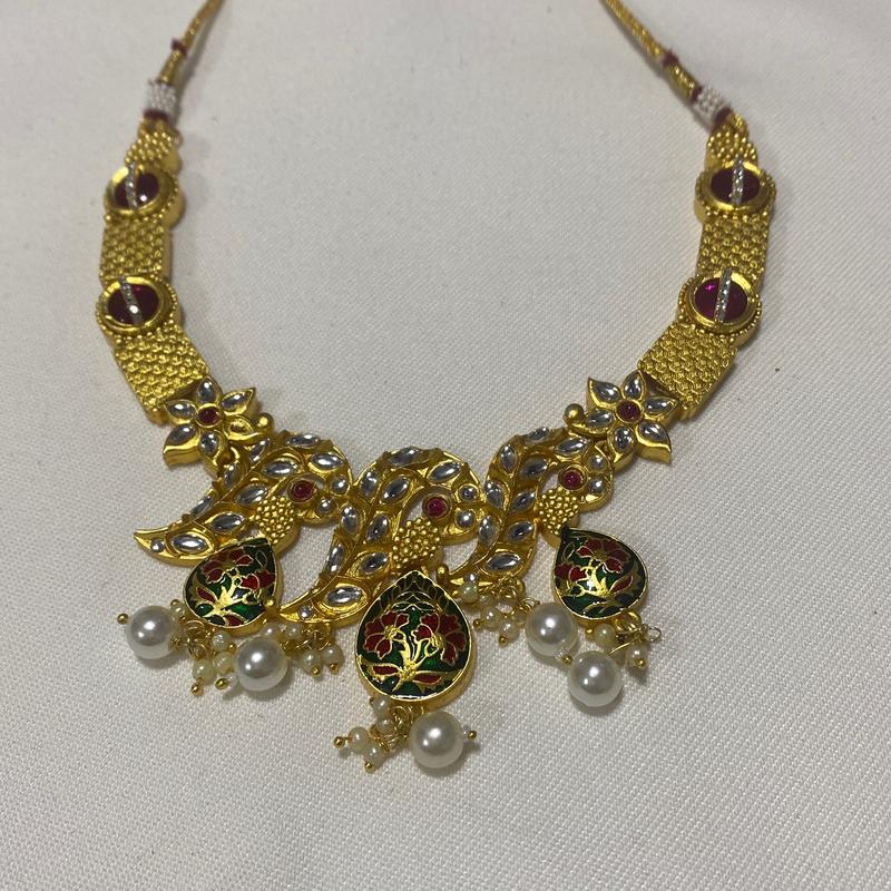 Indian Style Faux Gold Necklace and Earrings Set for Women 4