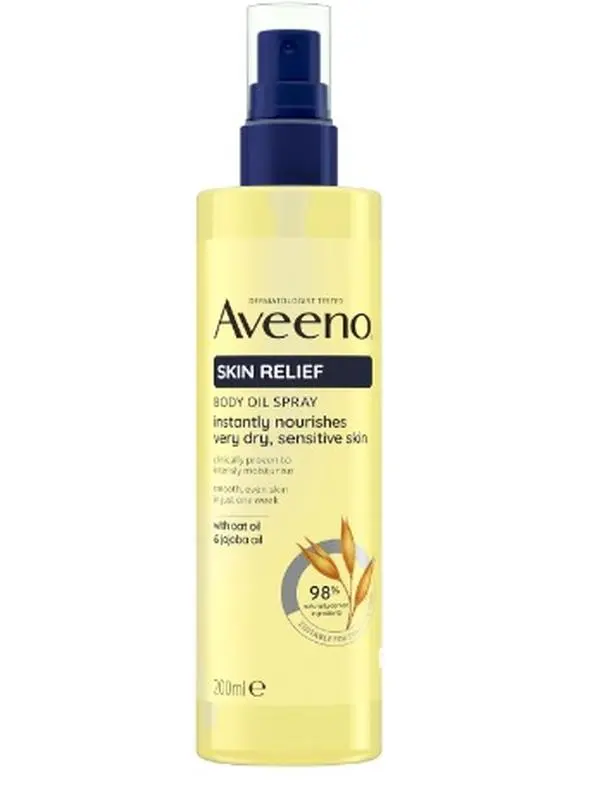 Skin Relief Body Oil Spray (1x 200ml), Silky Body Oil for Repairing Dry, Damaged Complexions, Body Oil Spray with Jojoboa and Oat Oil for Use on Sensitive and Dry Skin