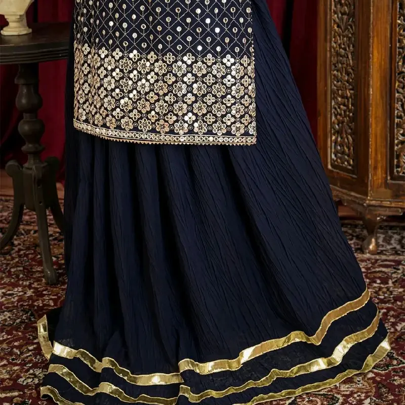 Luxury Chiffon 3pcs dressFormalwear with Heavy Embroidered Duppta and crush plazo Comfort Long Sleeve. 8
