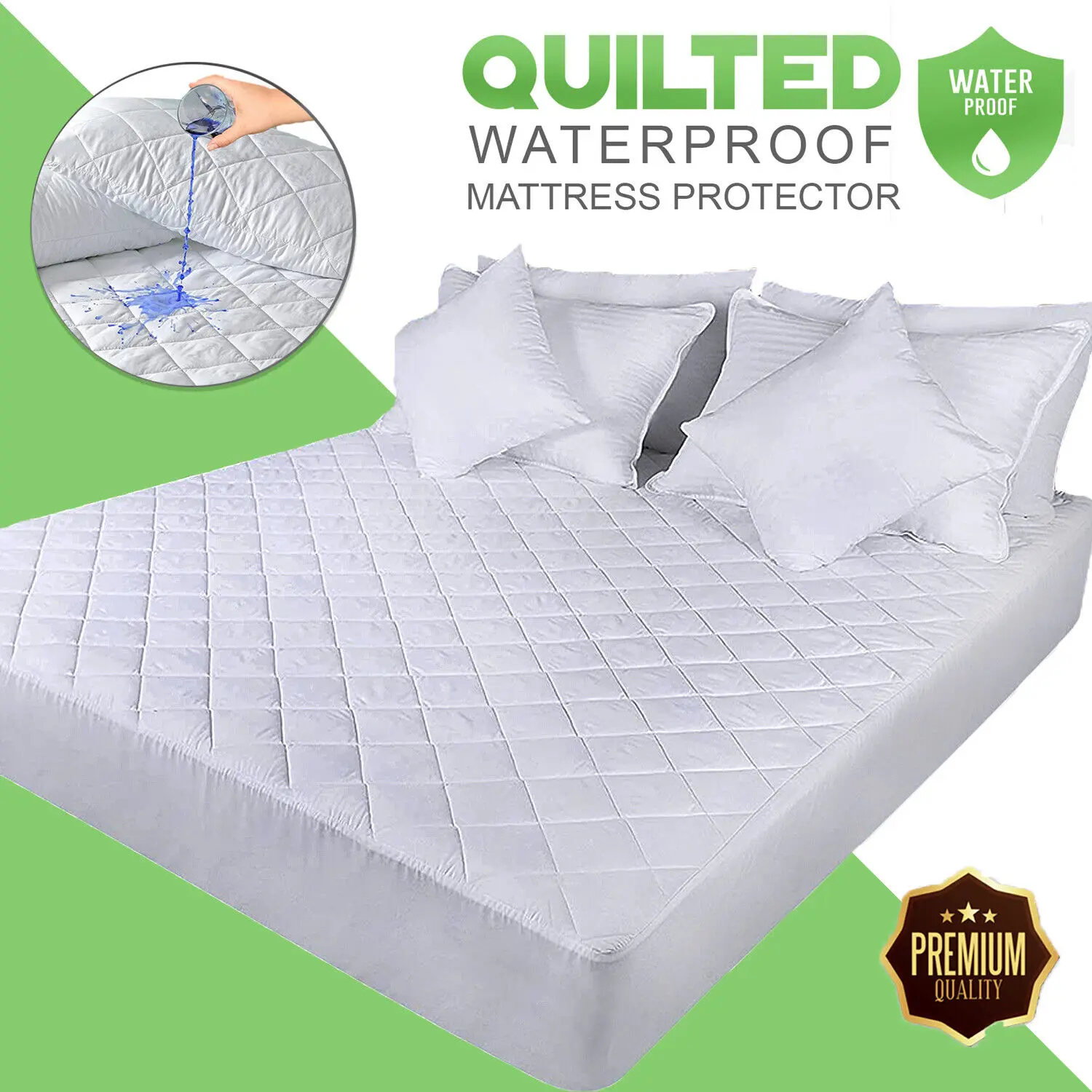 100% Waterproof Quilted Matress Protectors Super Soft Cosy Anti Allergy, Non-Noisy and Comfortable Fitted Style Made Of Microfiber Mattress Protectors Bed Cover Available In White Colours Sizes ( Moses, Single, 4FT/Small Double, Double, King, Super King)