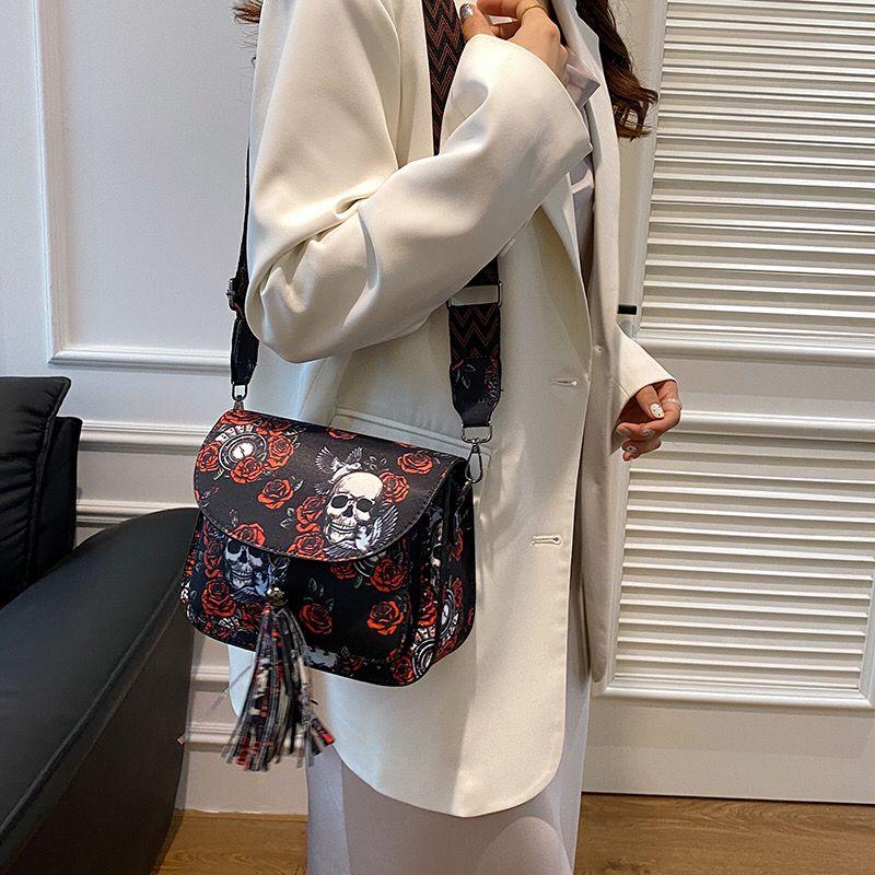 Skull & Roses Cross-body with Tassel Stud Detail & Wide Strap 1