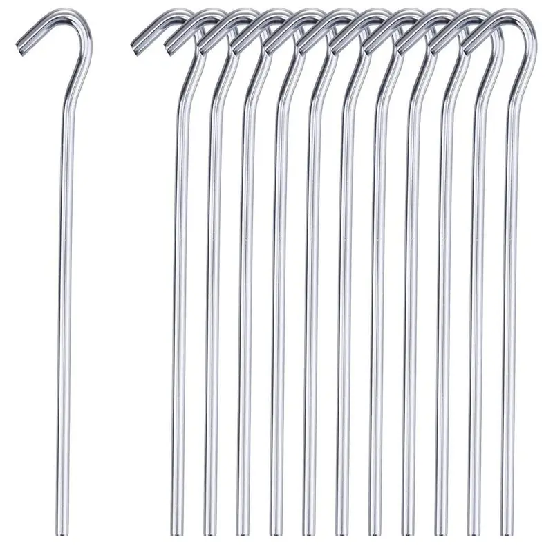 Pack of 50 Alloy Steel Long Tent Pegs - 9" (23cm) for Camping, Gazebos, Tarps, Netting, Football Goals | Durable Hooks Ground Garden Metal Peg | Rust Free, Heavy Duty, Strong Steel - Galvanised Silver 6