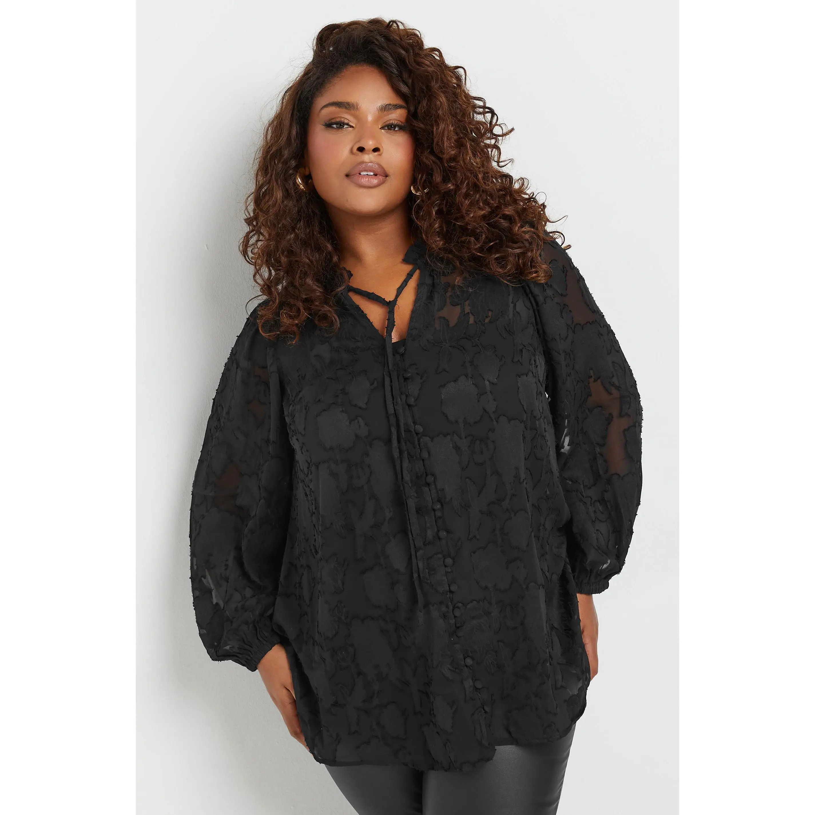 YOURS Curve Black Tie Neck Blouse