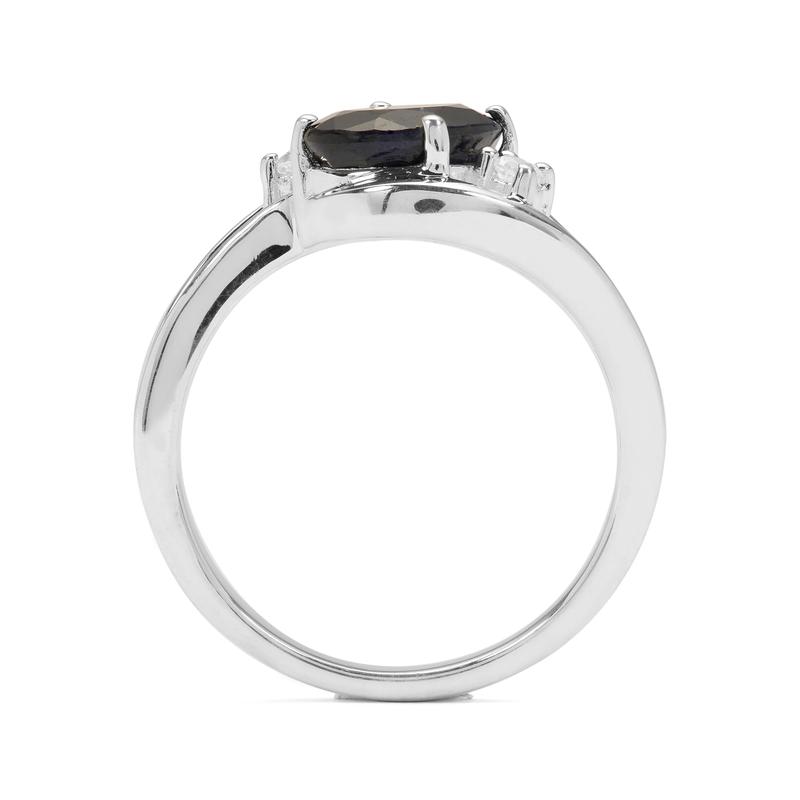 Madagascan Blue Sapphire & White Zircon Silver Ring 2