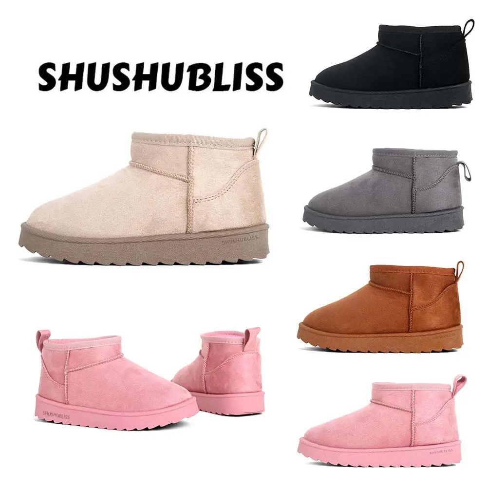SHUSHUBLISS  Girls Kids Suede Winter Boots Kids Non-Slip Snow Boots Mini Boots Children Warm Faux Fur Outdoor Walking Boots Kid's Classic Plush Boots Kids Outdoor Casual Round Toe Boots