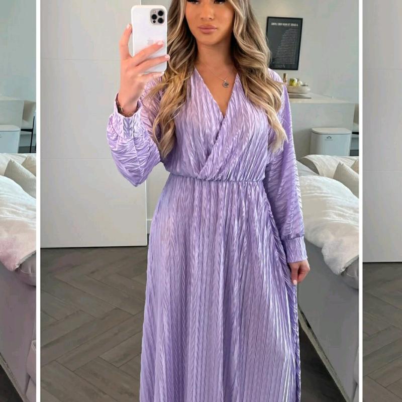 Mina Crinkled  V-Neck Maxi Dress Chic Casual Elegant 4