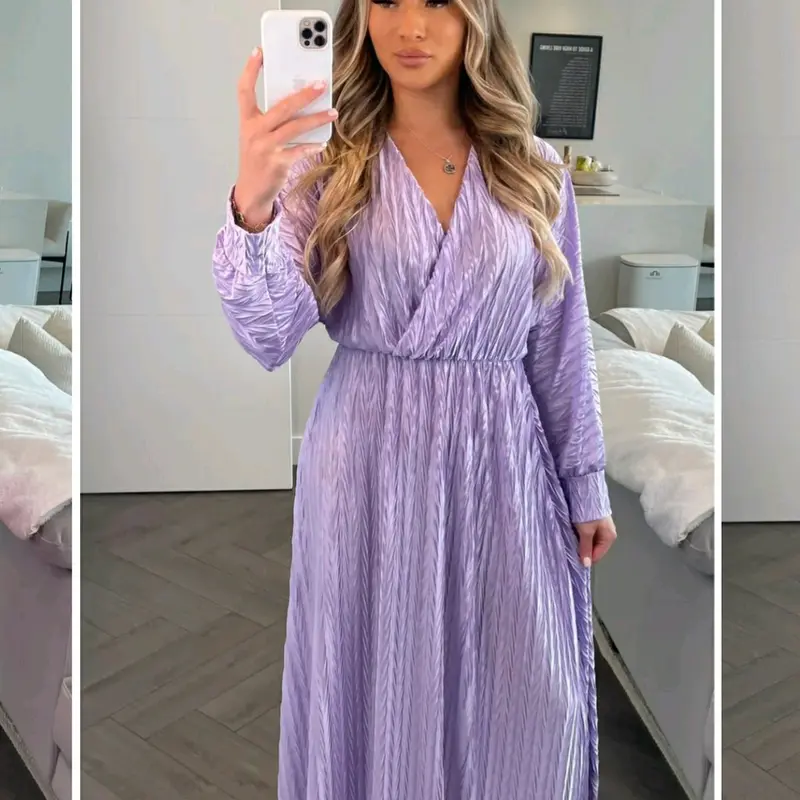 Mina Crinkled  V-Neck Maxi Dress Chic Casual Elegant 3