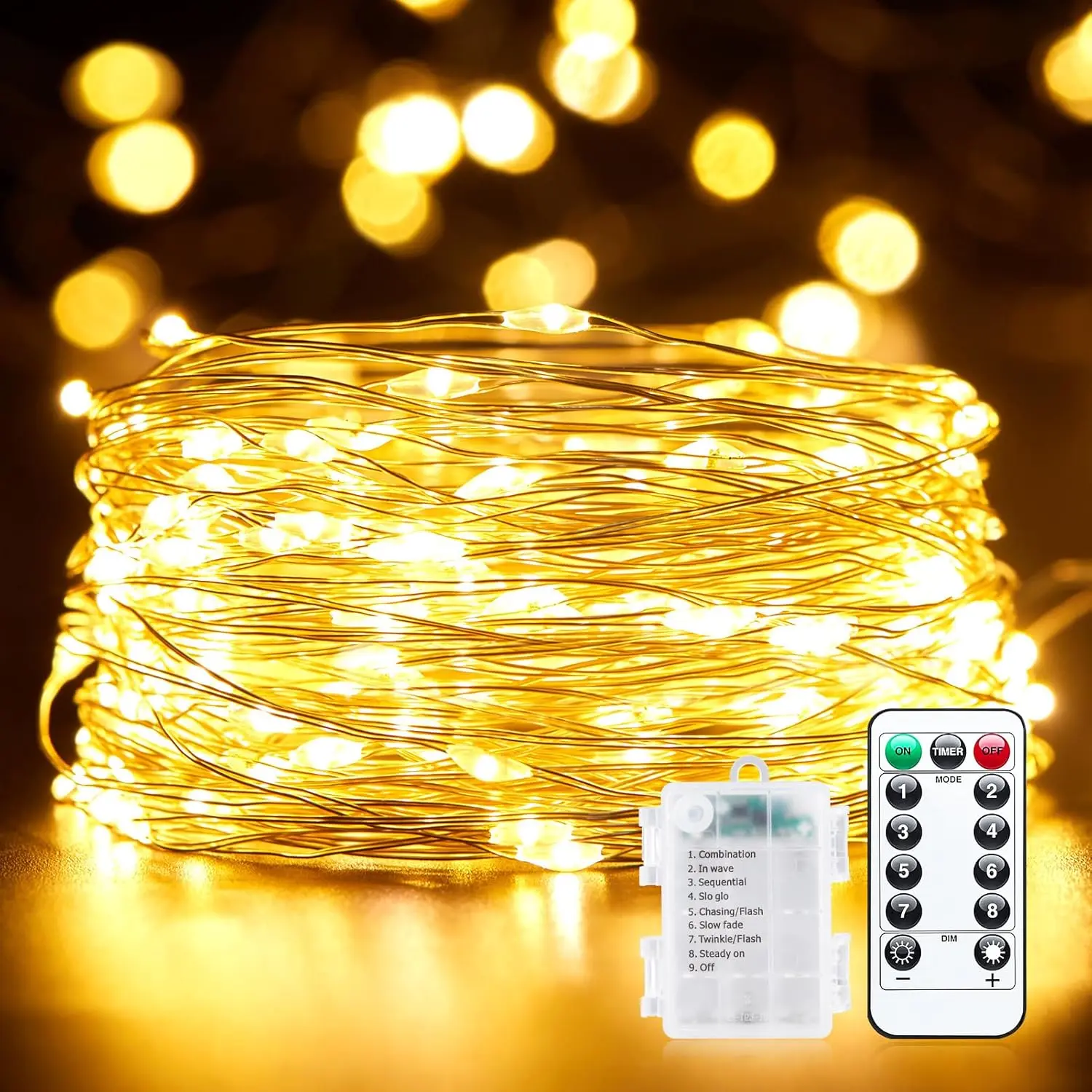 33ft 100 LED Outdoor String Lights, Warm White Fairy Lights Battery Operated with Remote, Waterproof Twinkle Lights for Bedroom Dorm Patio Tapestry Backyard Garden Party Indoor Christmas Decoration