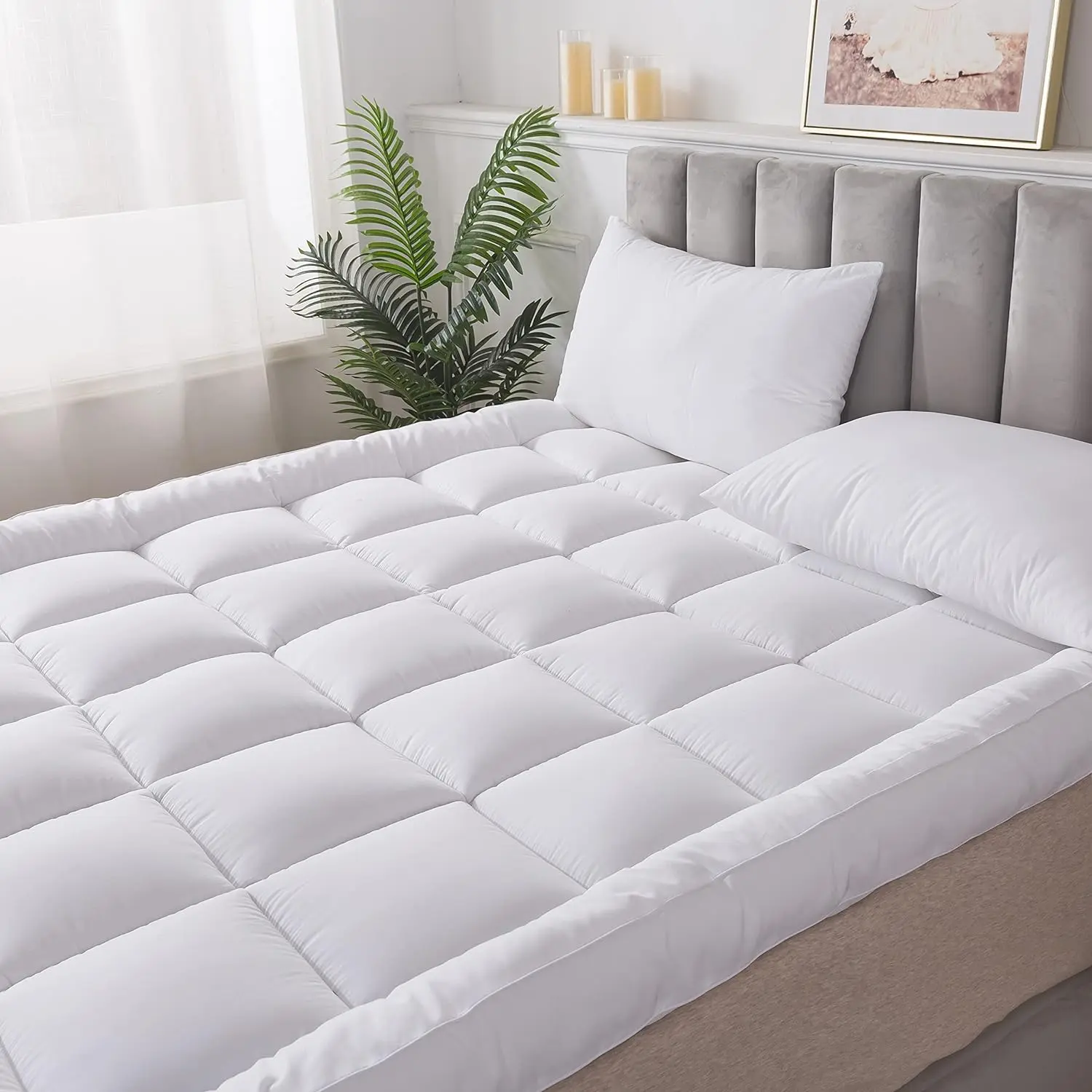 Microfibre Mattress Topper 4 Inch/10cm Heavy Fill Single Double King Super King Box Stitched and Elasticated Corner Straps