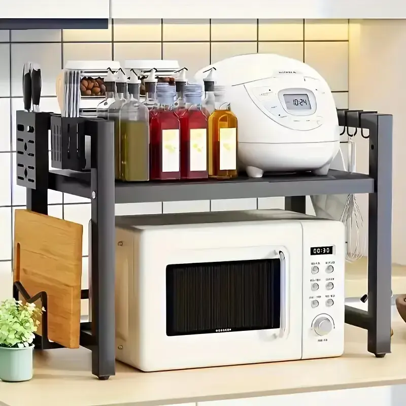 2 Tier Expandable Microwave oven Rack Stand Storage Holder Kitchen Corner Shelf - Organiser Adjustable Metal