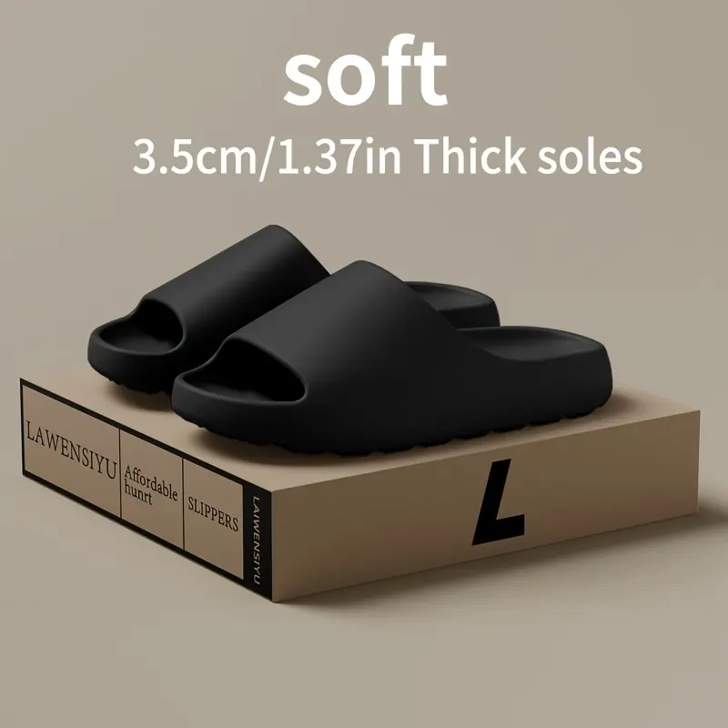 Solid Color Open Toe Breathable Chunky Slippers For Men And Women, Comfy Non Slip Durable Anti Odor EVA Slides, Unisex Indoor Footwear Shoe Flipflop Boy Shoe Comfort Tsinelas Black
