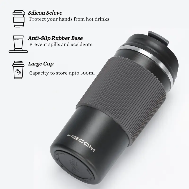 Coffee Cup Vacuum Insulated Travel Mug with Double-Wall, Heat-Resistant Design, Non-Slip Silicone Grip, and Leakproof Lid for Hot and Cold Beverages Drinkware Flasks Stainless Steel thermal  coffee 3