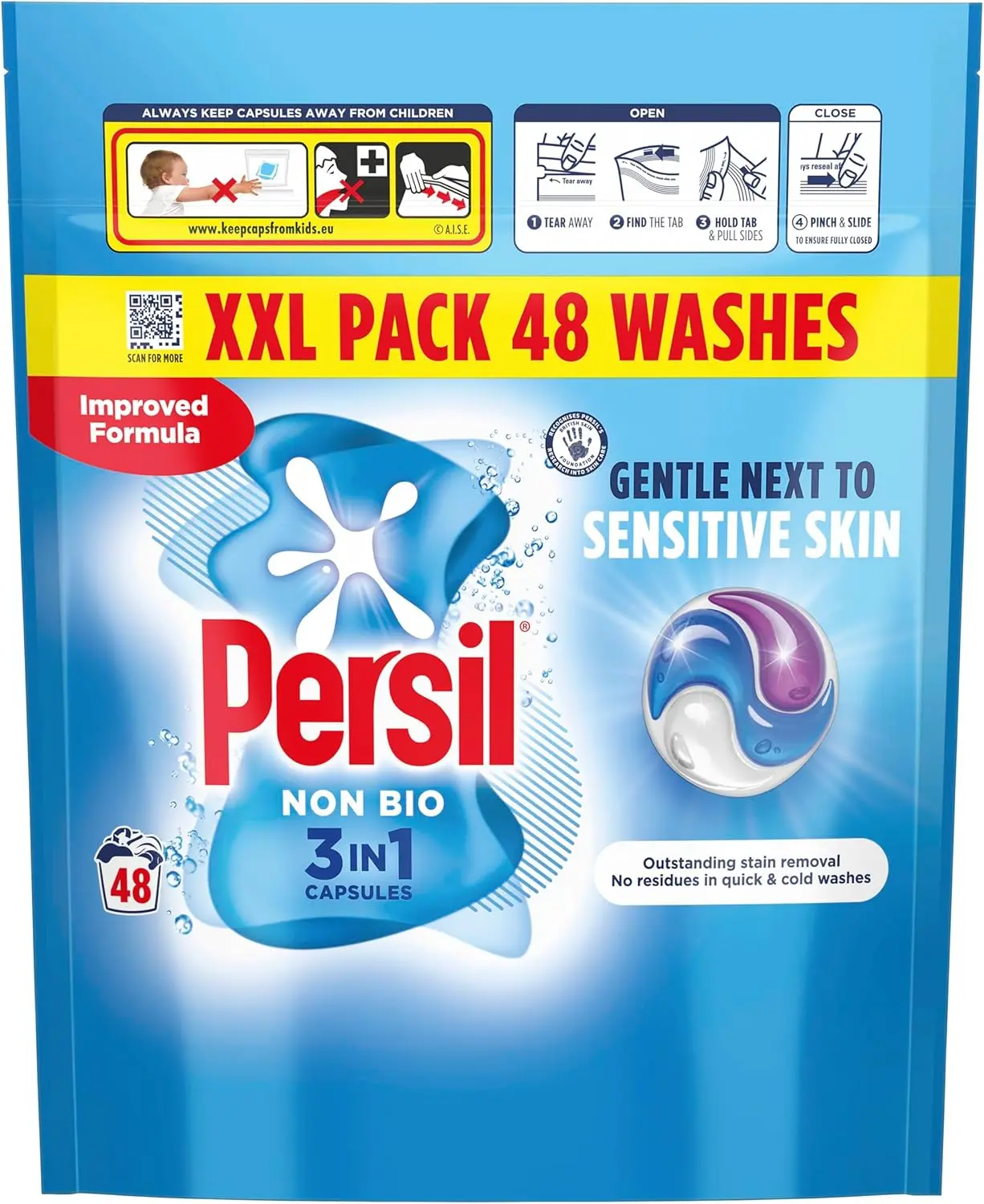 Persil Non Bio 3 in 1 Washing Capsules laundry capsules gentle next to sensitive skin for outstanding stain removal in quick & cold washes 48 washes