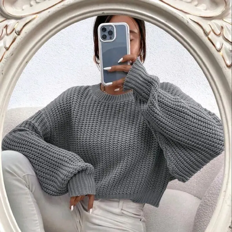 Women's Knitted Oversized Cropped Jumper - Soft and Stretchy Material - Perfect for Winter - Fit, Clothing autumnal fits fashion coat 7