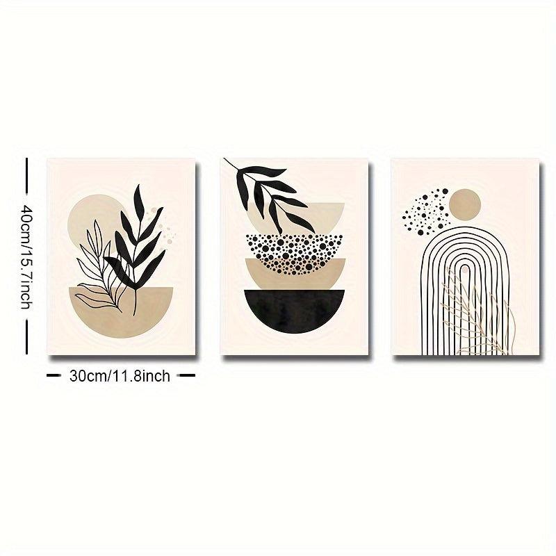 3pcs/set Canvas Poster, Modern Art, Black Beige Bohemian Abstract Painting, Botanical Geometry Boho Trendy Art, Ideal Gift For Bedroom Living Room Kitchen Dorm Corridor, Wall Art, Wall Decoration, Fall Decor, Room Decoration, No Frame 5