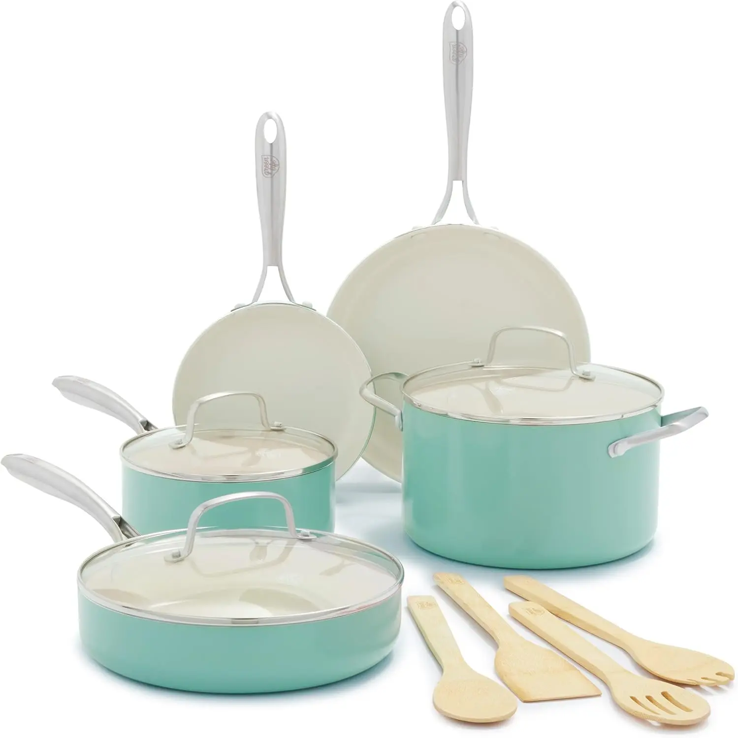 GreenLife Cookware & Utensil Set PFAS-free Ceramic Non-Stick Oven Safe -New