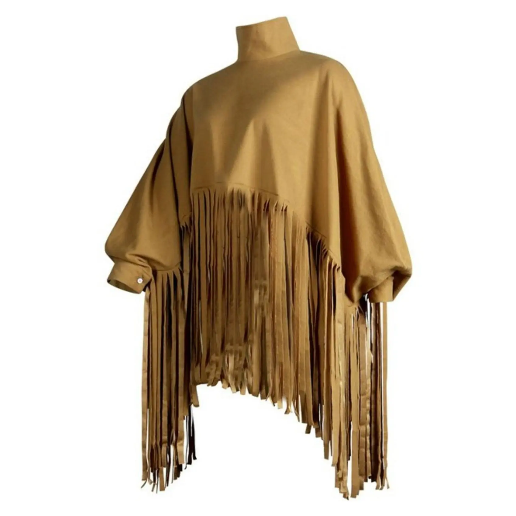 Tassel Lantern Sleeve Overcoat Poncho Sweatshirt