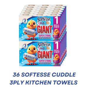 SOFTESSE CUDDLE Kitchen Rolls -36 ROLLS (12 X 3pk)- 66 Absorbent Sheets/Roll- Fruit Design - Sustainable Paper