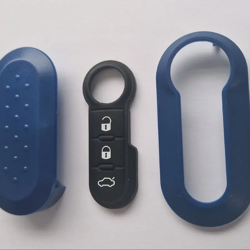Blue plastic key shell case with rubber button pad for Fiat 500 remote key 3