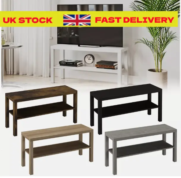 2 Tier TV Bench Entertainment Media Stand Cabinet Wooden Storage Display Unit