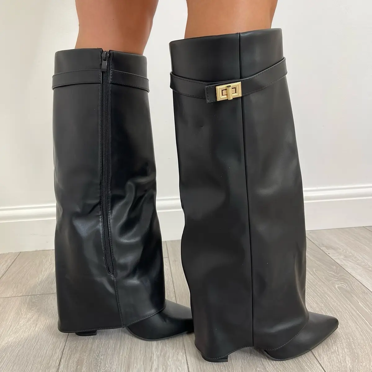 Knee High Faux Leather Lock Boots - 2 COLOURS