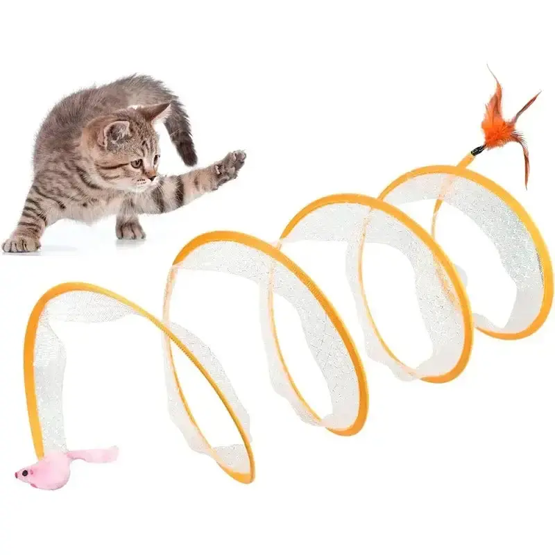 Folded Cat Tunnel With Crinkle Material & Play Balls - Fun S-Shaped Design for Cats