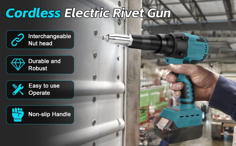 Product Introduction of Cordless Rivet Gun Compatible with Makita 18V Battery, Brushless Electric Rivet Gun with LED Light, 20 Rivets, 3 Adapters and Wrench, Portable Rivet Nut Gun Kit (No Battery) 0