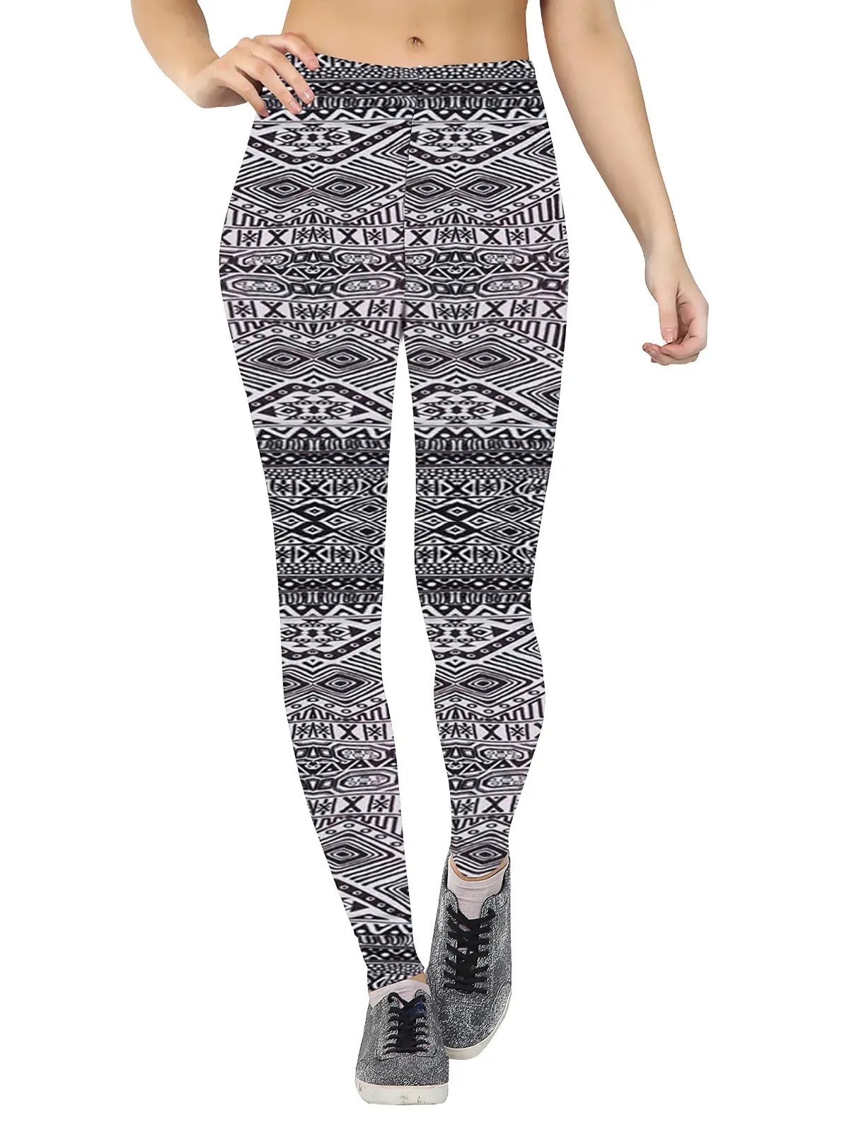 Love My Fashion Women's Aztec Black And White Printed Legging Gym wear Yoga Running Stretchable