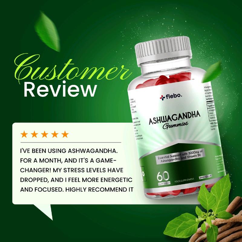 Flebo Vegan Ashwagandha Gummies | 60 Two-a-Day Gummies | Natural Stress and Anxiety Relief | High Strength Ashwagandha with Vitamin B6 | Apple Flavour Healthcare Fitness Dietary 8