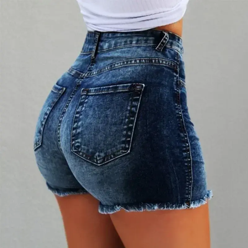 Women's Denim Stretch Shorts Stretch Tassel Distressed High Waist Hot Pants Women's Jeans Available in Multiple Colors Bottoms Womenswear Basic Skinny 1