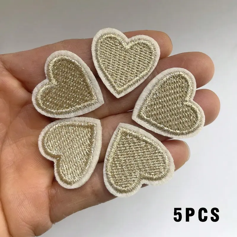 5/10pcs Golden Heart Embroidery Patches, Iron-On/Sew-On Appliques For DIY Clothing And Fabric Crafts Embroidery Kit Sewing Accessories 7