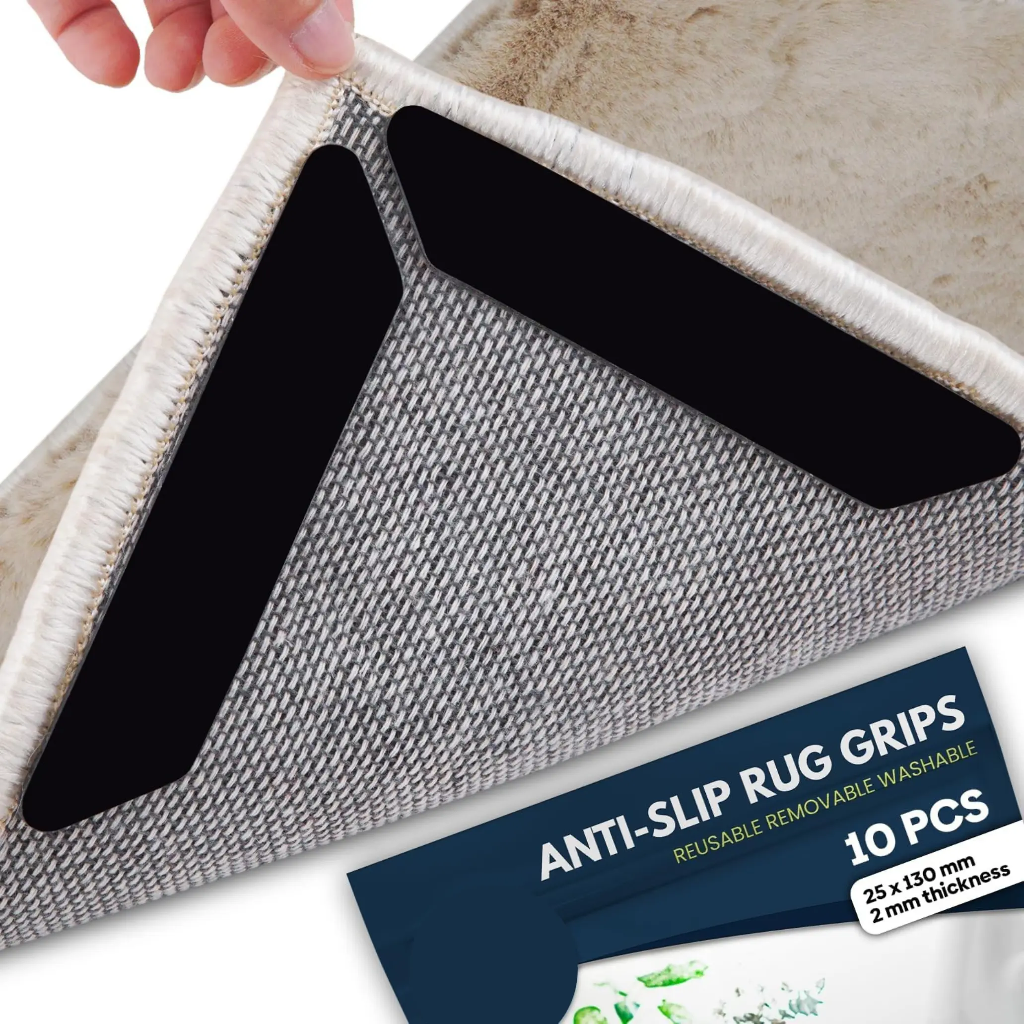 Reusable Rug Grippers – Anti-Slip Carpet Grippers for Laminate, Hardwood, Marble & Wooden Floors – Washable & Strong Hold for All Rug Types & Sizes