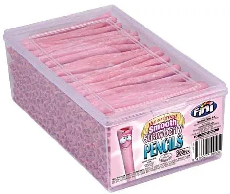 FINI Smooth Strawberry Pencils Tub Sweets (Pack of 200) Contains Gluten Candy Candy