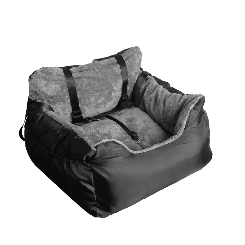 Dog Car Seat Plush Cosy Pet Car Booster Seat for Small Dogs and Cats with Storage Pocket and Safety Leash - Black/Grey/Brown