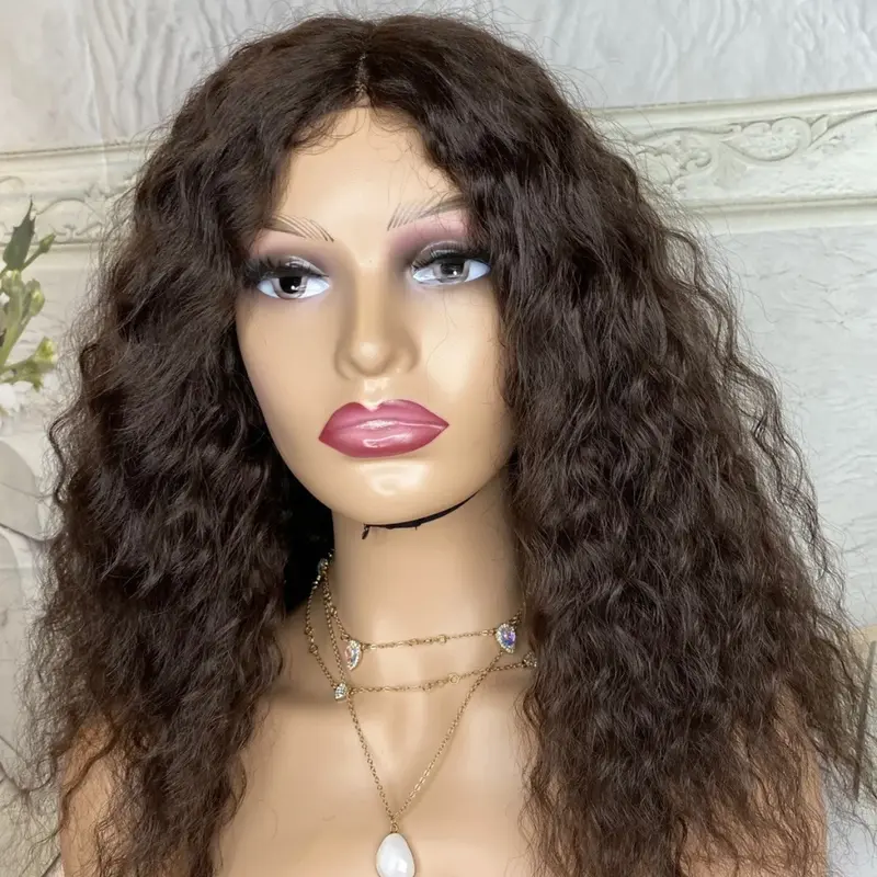 18 Inches human hair Blend curly Deep Wave Wig , Colour 4, Natural Wig , Gift 2