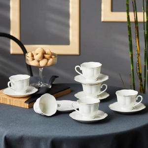 Karaca Çan 12 Piece Porcelain Espresso Turkish Coffee Cup Set for 6 People, 90ml, White Gold Drinkware Mug