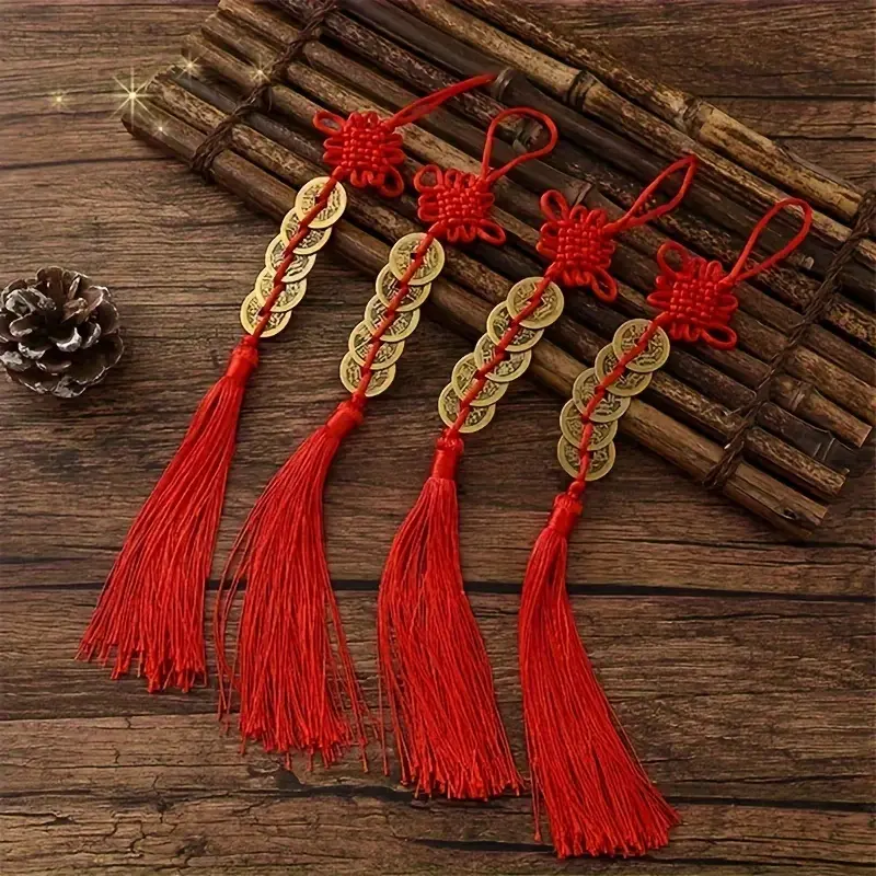 Lucky Red Chinese Knot with 5 Coins - Feng Shui Fortune Charm for Home & Office Decor, Perfect Valentine's Day or New Year Gift 3