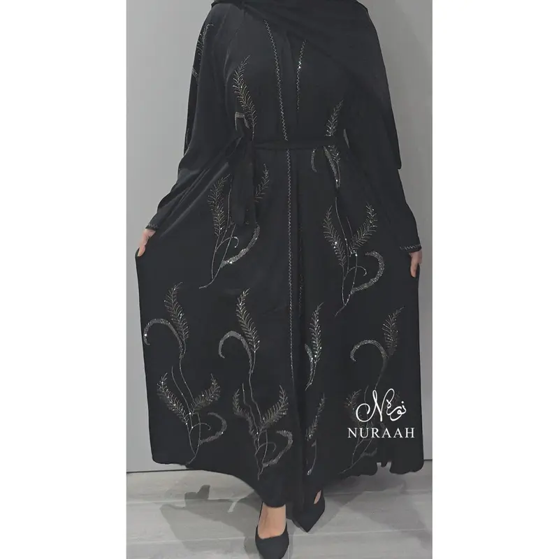 (NURAAH) SIMRA EMBELLISHED FLARED ABAYA (with scarf and belt) 4