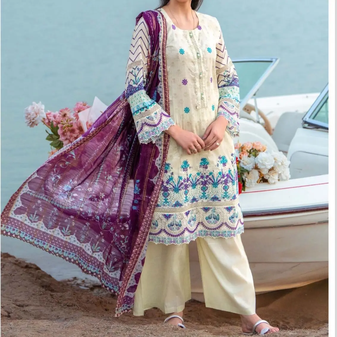 ML9 022 D4 Pakistani Shalwar Kameez Suit with Dupatta for Women - Casual, Womenswear   Traditional Dress Embroidered